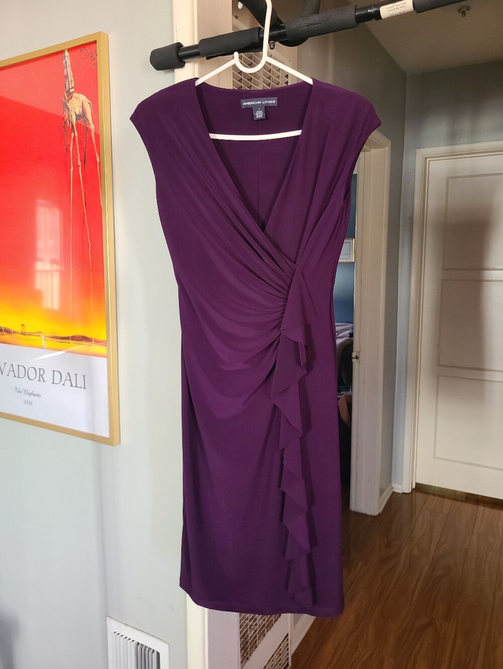 American Living Plum Purple Ruffle-Front Midi Dress
